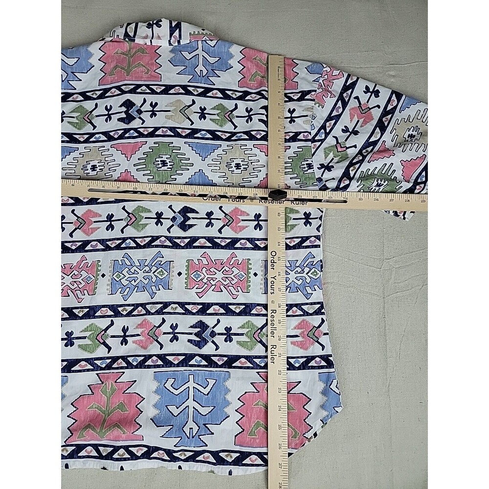 Cabrais Aztec Shirt‎ Womens 16 XL White Pink Blue Southwest Tribal Vintage 90s - Picture 10 of 12